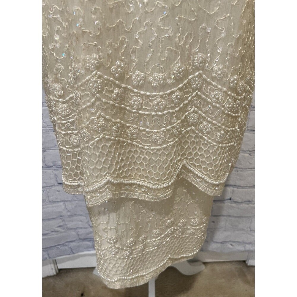 Silky Nights New York Vintage Beaded Dress 80s Silk Cocktail Formal Dress Large - Picture 3 of 13